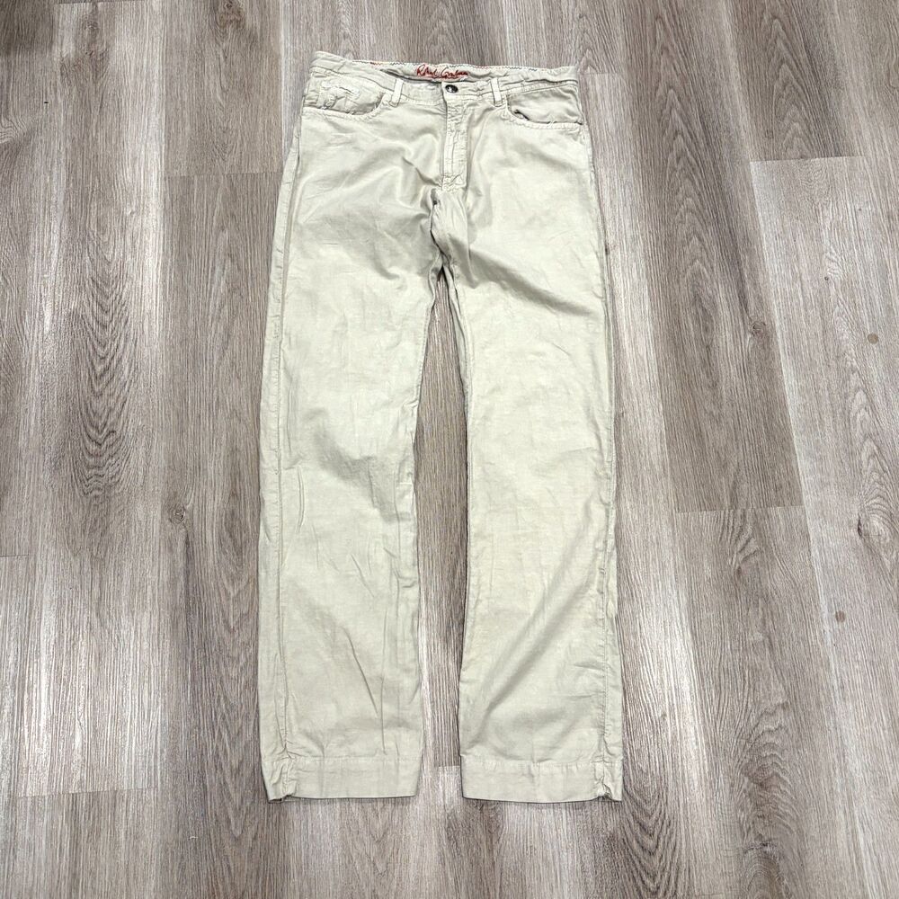 Vtg Robert Graham RS11-3321 Khaki 5 Pocket Pants Men's Beige Straight Leg 34x35